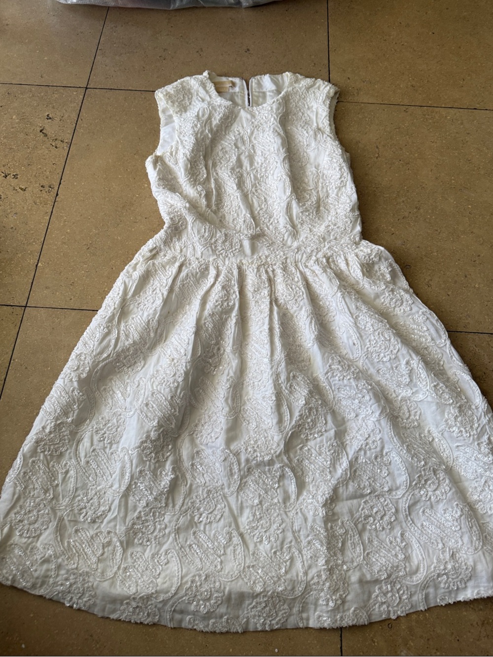 Michael Kors Collection White Embroidered Sleeveless Midi Dress
